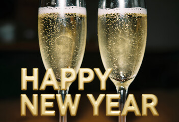 Champagne Toast with Golden 2026 Text and Couple in New Year Celebration Scene