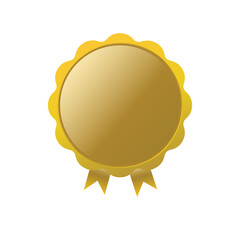 A shimmering golden blank award seal with scalloped edge and ribbon tails isolated on transparent background