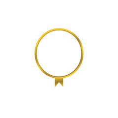 Minimalist golden circular frame design with ribbon element on a black background isolated on transparent background
