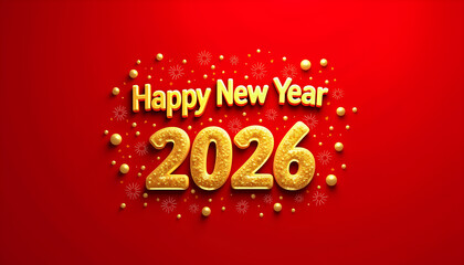 Shimmering Golden 3D Letters Forming Happy New Year 2026 Greeting