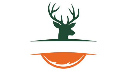 Deer stag head silhouette logo design in green and orange colors for branding