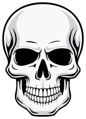 Fototapeta premium Stylized Human Skull Front View With Black Eye Sockets And Teeth