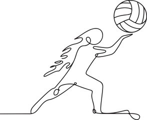 Continuous line illustration of a volleyball with a fire trail icon in elegant minimal artistic outline drawing