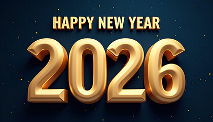 Elegant 3D Golden Text Display Showing Happy New Year 2026