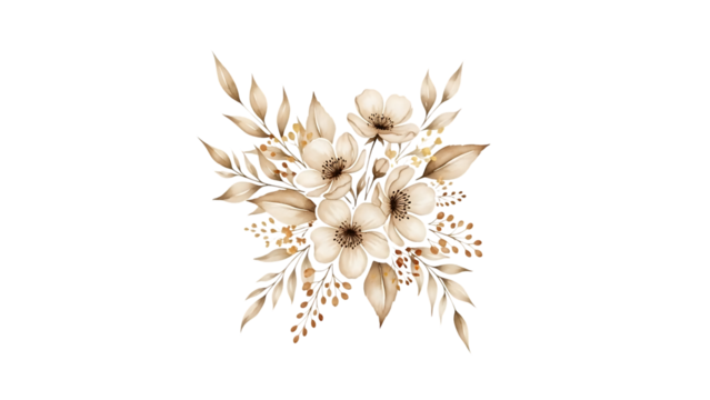 Transparent background beautiful bouquet of white flowers and leaves isolated on transparent background - Powered by Adobe