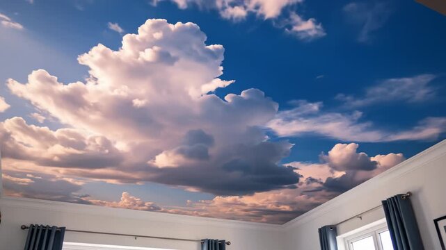 Dramatic Cloudscape Mural Adorning Interior Ceiling