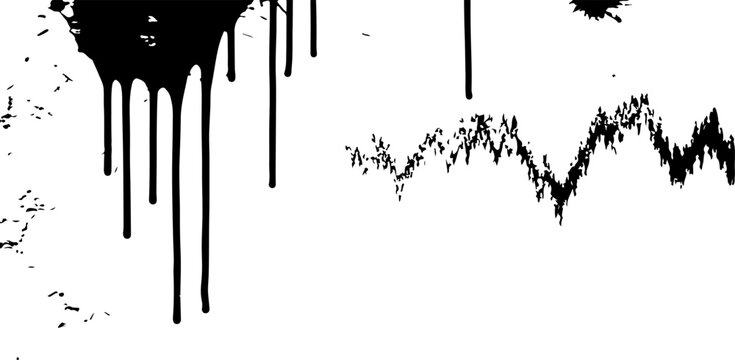 Black paint splatter on white background with drips and smudges