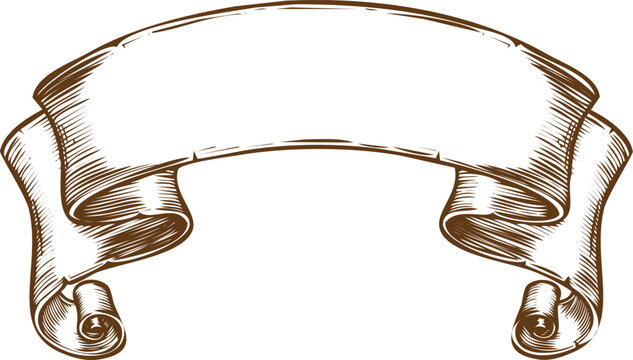An engraving art style illustration vintage blank scroll banner ribbon emblem sketch hand drawn antique parchment for text