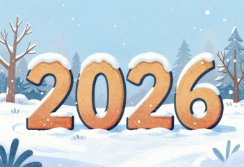 Arctic-inspired 2026 Text with Falling Ice Elements in a Frozen New Year Greeting Scene