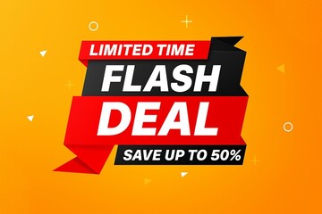 Naklejka premium Bold and vibrant flash deal announcement with limited time offer and up to 50 percent savings
