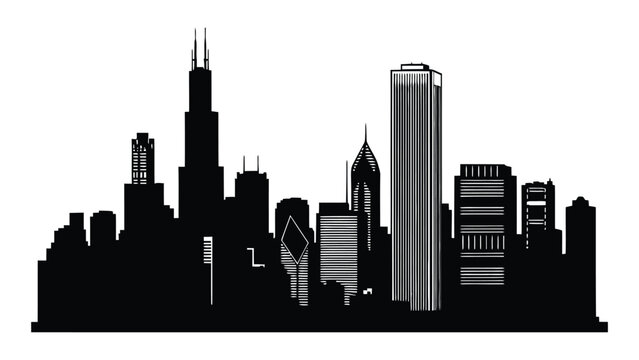 Iconic chicago cityscape silhouette featuring landmark buildings like willis tower