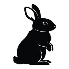 A stylized black rabbit silhouette vector illustration standing upright in profile view