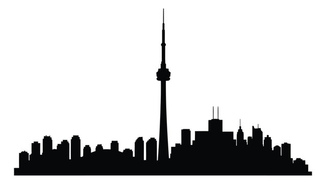 Toronto city skyline silhouette with cn tower against a white background