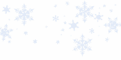 A gentle snowfall of delicate blue snowflakes against a bright white background
