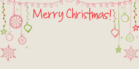 Festive christmas illustration with hanging ornaments and a cheerful greeting