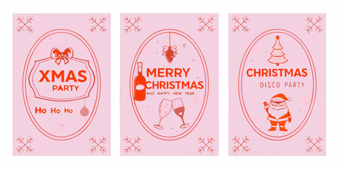 Festive christmas themed designs with text and holiday illustrations