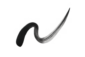 Black paint flowing brush stroke creating a swirl, texture of dark watercolor art element with transparent background