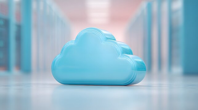 Blue cloud is sitting on a white floor. The cloud is the main focus of the image, and it is floating in the air. The blue color of the cloud contrasts with the white floor, creating a sense of depth - Powered by Adobe