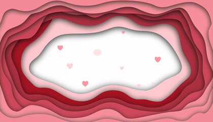 Abstract layered paper cut heart design with pink and red tones
