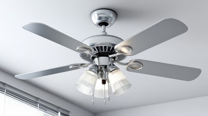 Modern ceiling fan with sleek design and wooden blades provides a cool breeze in a stylish room setting during warm days