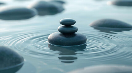 Stack of Zen Stones Balanced on Water with Ripples stock image