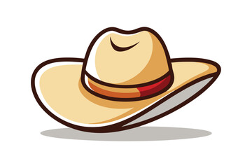 A beige cowboy hat is designed with a brown outline and colorful band
