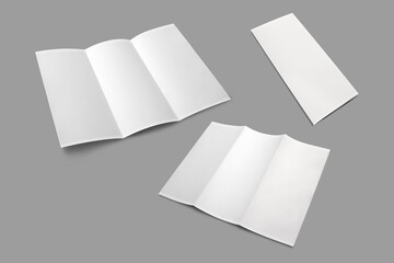 Blank trifold brochure mock up. Open and closed booklet template.3d rendering.