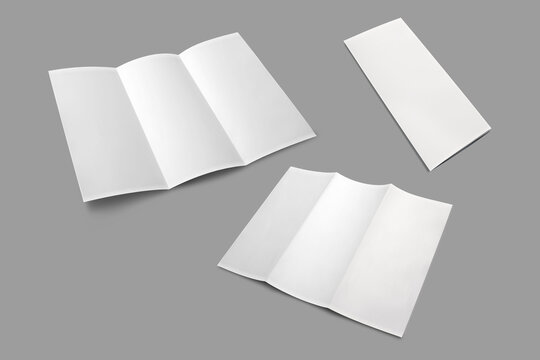 Blank trifold brochure mock up. Open and closed booklet template.3d rendering.
