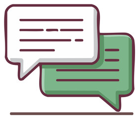 Two Stylized Speech Bubbles with Lines Suggesting Conversation and Communication
