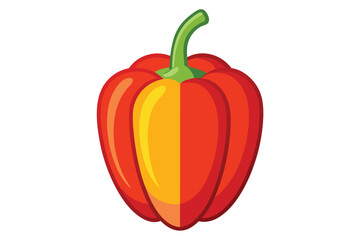 Bright red bell pepper shines with a yellow hue on a white background