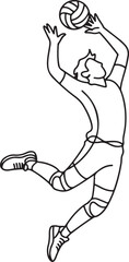 Continuous line illustration of a volleyball player performing a jump serve with elegant minimal artistic outline drawing