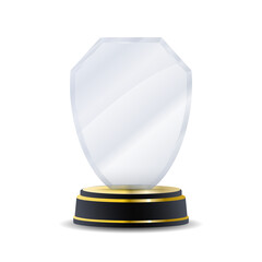Award podium with glowing glass trophy, laurel wreath decoration, and dramatic dark background creating a luxurious symbol of success, victory, excellence, and top-rated performance in premium vector 