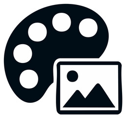 Fototapeta premium Art Palette with Mountain Scenery Icon Artist Studio Tools Creativity