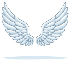 Obraz premium Beautiful vector illustration of a pair of pristine white feathered angel wings with soft blue shading