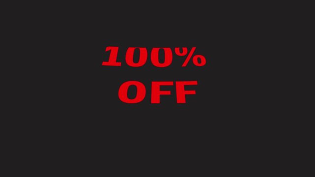 100% OFF Animated Text Video &ndash; Bold Red Typography on Black Background for Promotions and Sales