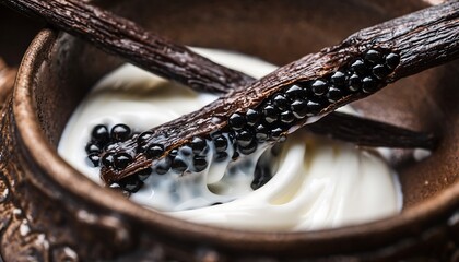 Naklejka premium Vanilla Beans in Creamy Yogurt