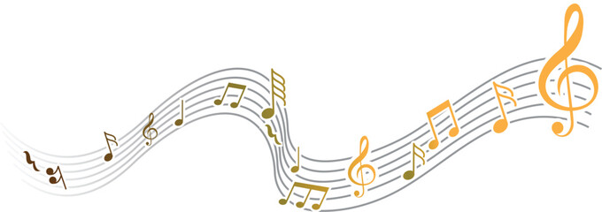 Music notes wave, Curve musical signs, sound wave line symbol, acoustic composition, Musical note, music sound, musical waves color