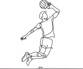 Continuous line illustration of a volleyball player rotating the body mid jump with elegant minimal artistic outline drawing