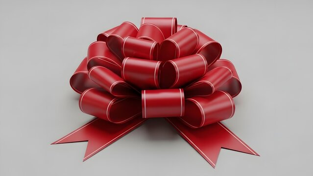 Beautiful red ribbon bow on gray background - Powered by Adobe