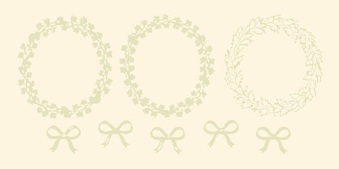 Delicate floral wreaths and ribbons a botanical illustration in muted tones