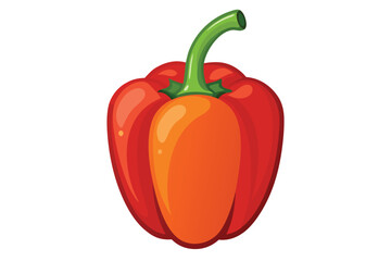 A vibrant red bell pepper with a bright green stem shines on white
