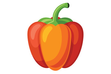 An orange bell pepper features shades of yellow and red, with its green stem