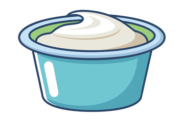 A light blue container overflowing with smooth white cream filling is displayed beautifully