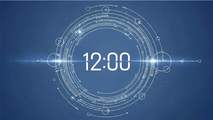 12 Second Countdown Timer with Horizontal Data Scan Line on Abstract Futuristic HUD Background