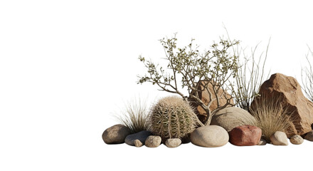 Obraz premium Desert plants and rocks isolated on a transparent background
