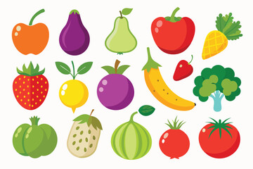 Colorful assortment of stylized fruits and vegetables offers a vibrant, appealing look to healthy eating