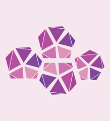 Geometric abstract composition of angular polygon shapes in pink and purple tones forming a modern decorative clustered design