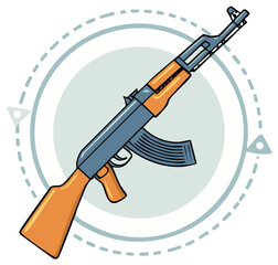 Obraz premium Cartoon illustration of a rifle in a decorative circle.