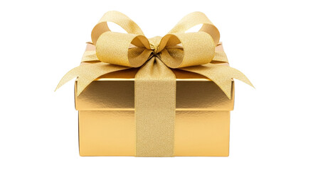 Obraz premium Gold gift box with large textured ribbon bow against transparent background