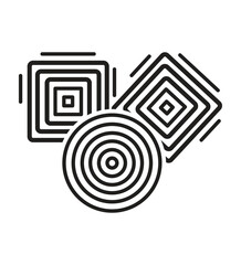 Geometric abstract design with concentric circles and layered square line elements forming a modern decorative minimal motif